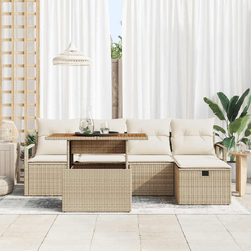 Casa si Gradina - Gradina si terasa - Mobilier exterior - Canapele si fotolii gradina - Set Canapea Gradina 6 Piese cu Pernite Bej Poli Ratan - Infinity.ro