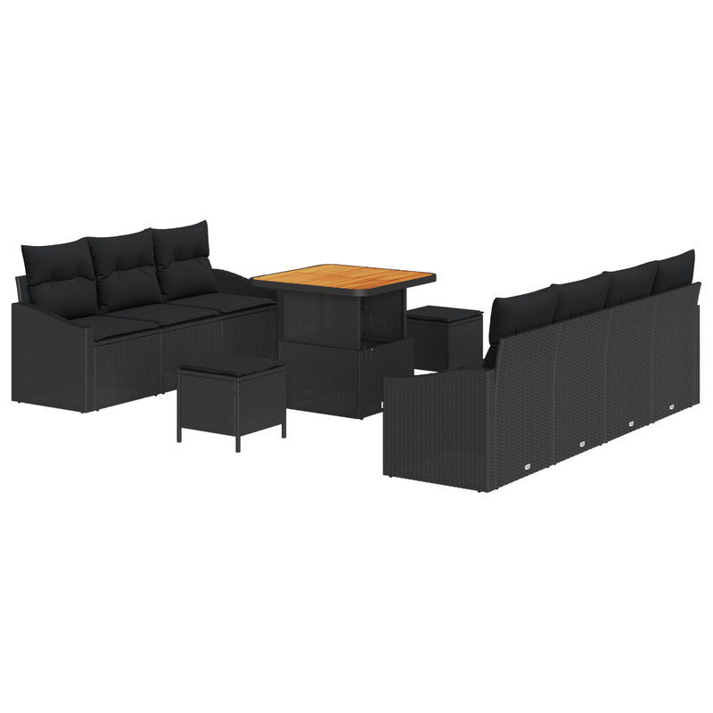 Casa si Gradina - Gradina si terasa - Mobilier exterior - Canapele si fotolii gradina - Set Canapele Gradina  cu Perne Negru Ratan Poli Acacia - Infinity.ro