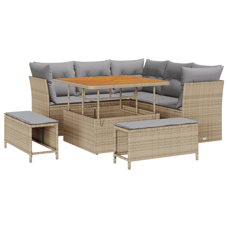 Casa si Gradina - Gradina si terasa - Mobilier exterior - Canapele si fotolii gradina - Set canapea gradina 8 piese cu perne bej din ratan poliesteric - Infinity.ro
