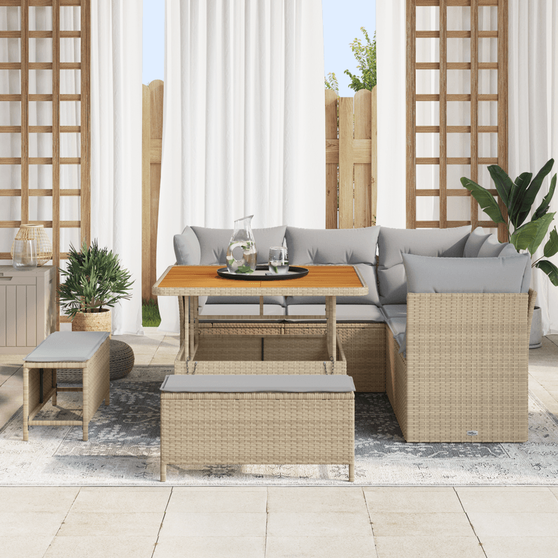 Casa si Gradina - Gradina si terasa - Mobilier exterior - Canapele si fotolii gradina - Set canapea gradina 8 piese cu perne bej din ratan poliesteric - Infinity.ro