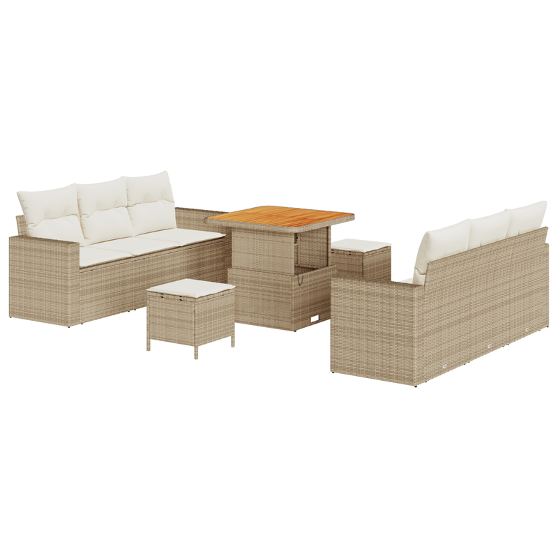 Casa si Gradina - Gradina si terasa - Mobilier exterior - Canapele si fotolii gradina - Set canapea gradina  9 piese cu perne bej din ratan polimeric de acacia - Infinity.ro