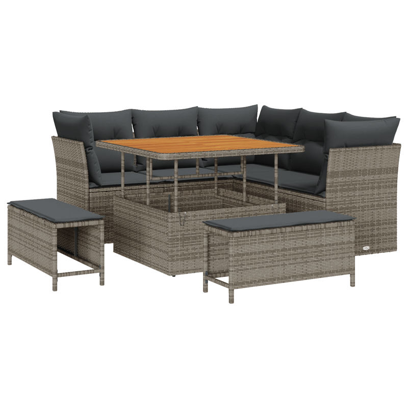 Casa si Gradina - Gradina si terasa - Mobilier exterior - Canapele si fotolii gradina - Set de canapea pentru gradina  cu perne Gri Ratan Poli Acacia - Infinity.ro