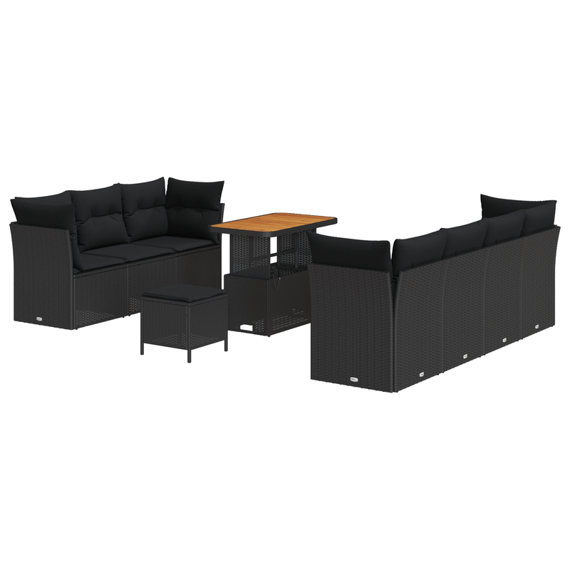 Casa si Gradina - Gradina si terasa - Mobilier exterior - Canapele si fotolii gradina - Set de canapea de gradina  10 piese cu perne Negru Poliratan Acacia - Infinity.ro