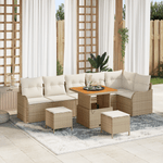 Casa si Gradina - Gradina si terasa - Mobilier exterior - Canapele si fotolii gradina - Set de Canapea Gradina  cu 9 Piese cu Perne Bej Ratan Polimer Acacia - Infinity.ro