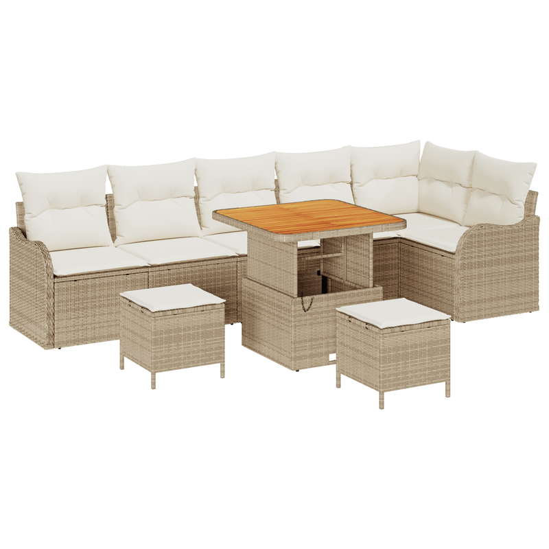 Casa si Gradina - Gradina si terasa - Mobilier exterior - Canapele si fotolii gradina - Set de Canapea Gradina  cu 9 Piese cu Perne Bej Ratan Polimer Acacia - Infinity.ro