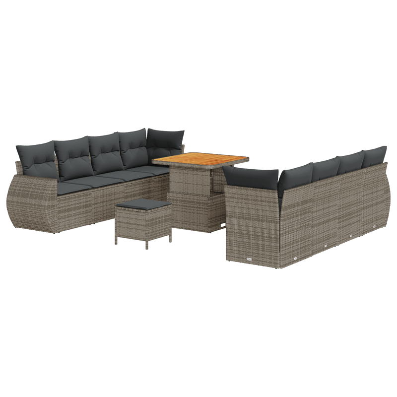 Casa si Gradina - Gradina si terasa - Mobilier exterior - Canapele si fotolii gradina - Set 11 piese de sofa de gradina cu perne gri din ratan poli acacia - Infinity.ro