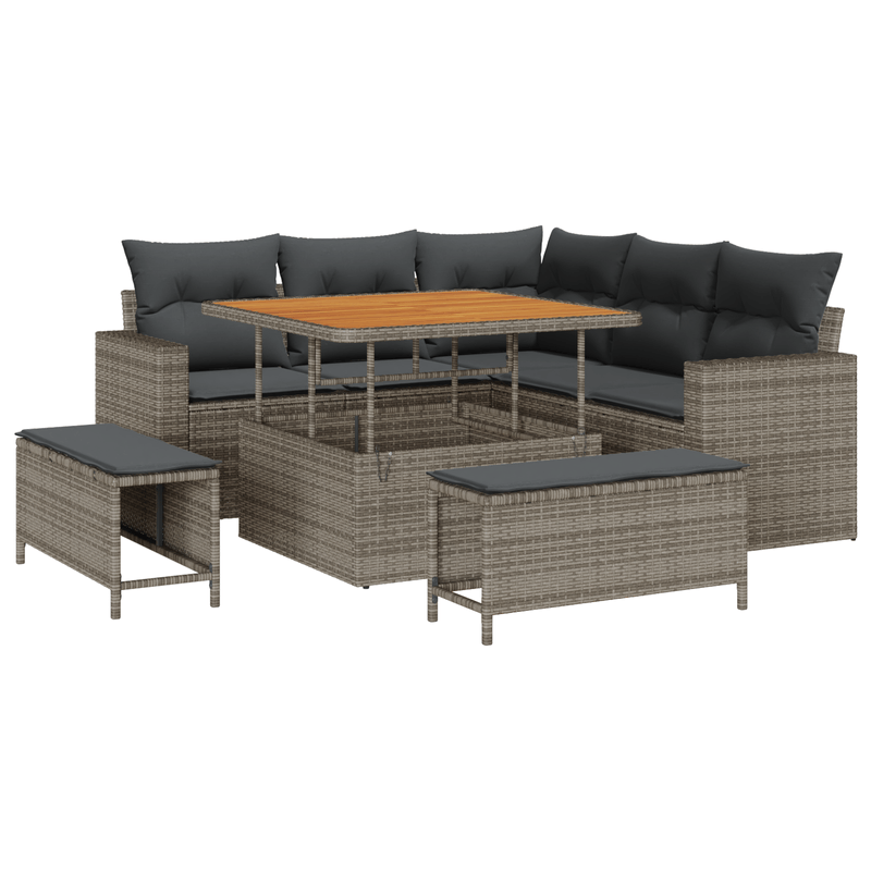 Casa si Gradina - Gradina si terasa - Mobilier exterior - Canapele si fotolii gradina - Set canapea gradina  8 piese cu perne gri poli ratan acacia - Infinity.ro