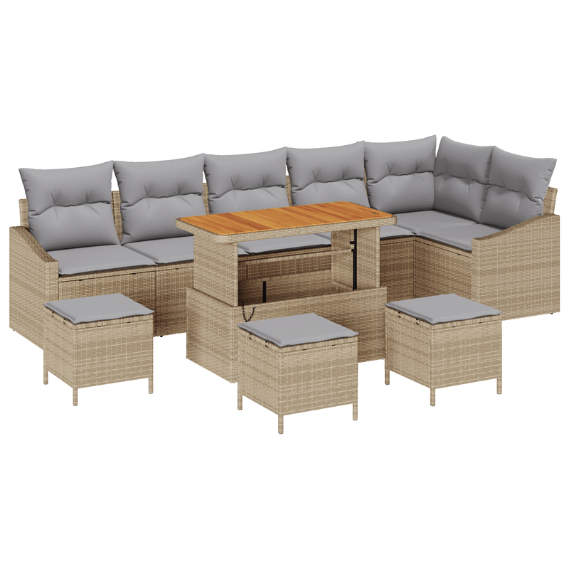 Casa si Gradina - Gradina si terasa - Mobilier exterior - Canapele si fotolii gradina - Set de Sofa de Gradina  cu 10 Piese cu Perne Bej Poliratan Acacia - Infinity.ro