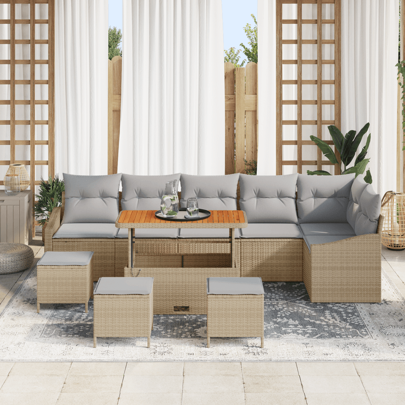 Casa si Gradina - Gradina si terasa - Mobilier exterior - Canapele si fotolii gradina - Set de Sofa de Gradina  cu 10 Piese cu Perne Bej Poliratan Acacia - Infinity.ro