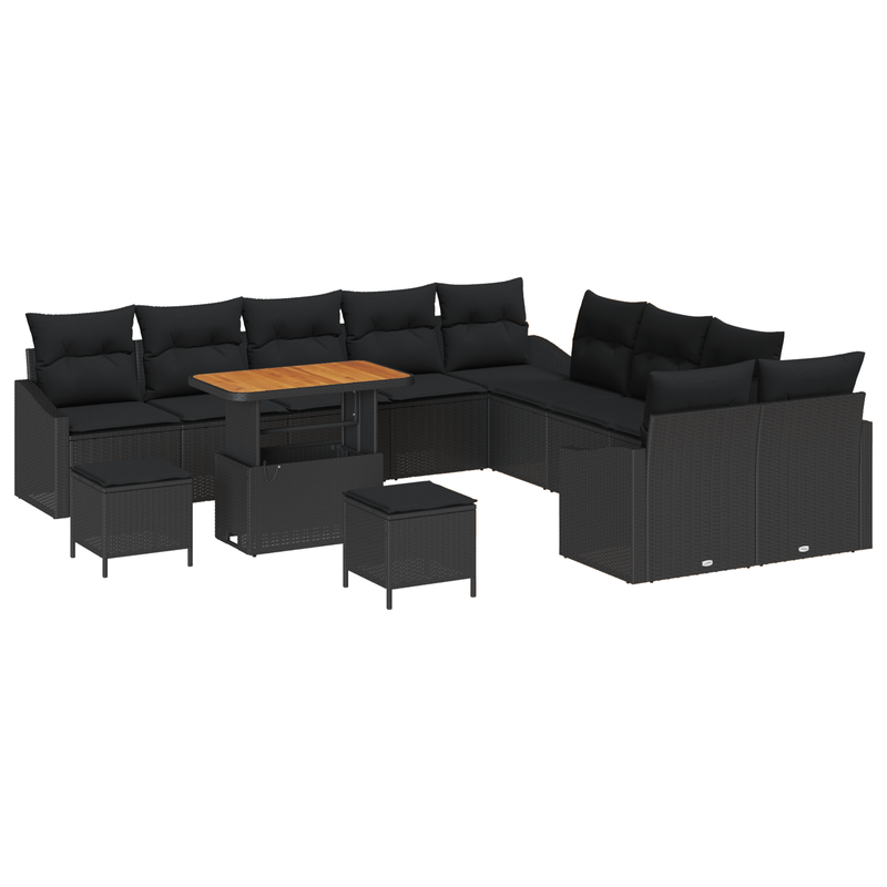 Casa si Gradina - Gradina si terasa - Mobilier exterior - Canapele si fotolii gradina - Set de canapea de gradina  cu 13 piese si perne Negre din ratan poliesteric Acatia - Infinity.ro