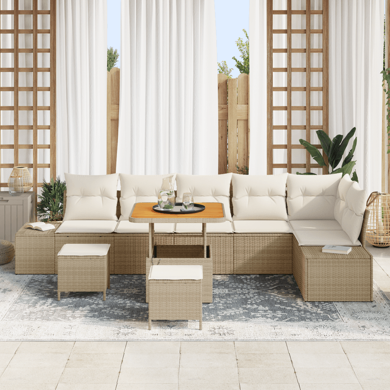 Casa si Gradina - Gradina si terasa - Mobilier exterior - Canapele si fotolii gradina - Set canapea gradina  cu 9 piese si perne Bej Rasina Poli Acacia - Infinity.ro