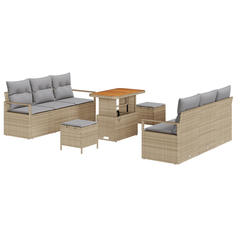 Casa si Gradina - Gradina si terasa - Mobilier exterior - Canapele si fotolii gradina - Set de canapea pentru gradina  cu 9 piese si perne bej din ratan poliester si acacia - Infinity.ro