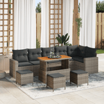 Casa si Gradina - Gradina si terasa - Mobilier exterior - Canapele si fotolii gradina - Set de Canapea de Gradina  cu 10 piese si perne Gri Ratan Acacia - Infinity.ro
