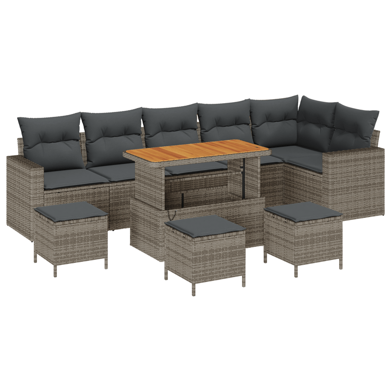 Casa si Gradina - Gradina si terasa - Mobilier exterior - Canapele si fotolii gradina - Set de Canapea de Gradina  cu 10 piese si perne Gri Ratan Acacia - Infinity.ro