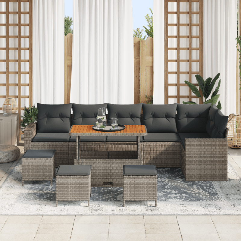 Casa si Gradina - Gradina si terasa - Mobilier exterior - Canapele si fotolii gradina - Set de Canapea de Gradina  cu 10 piese si perne Gri Ratan Acacia - Infinity.ro