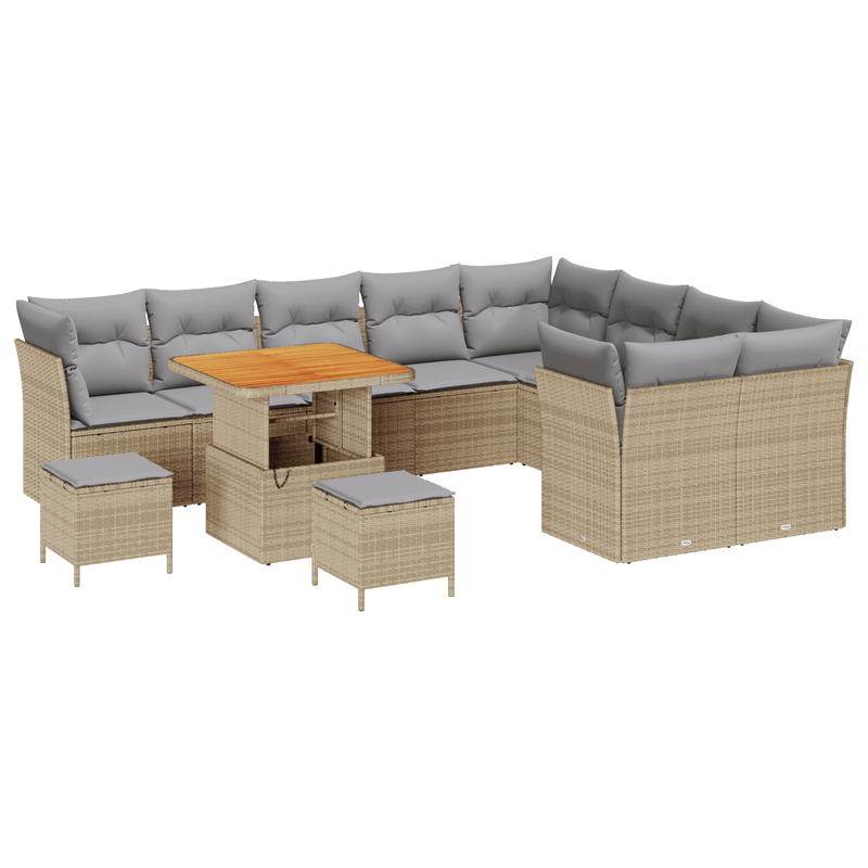Casa si Gradina - Gradina si terasa - Mobilier exterior - Canapele si fotolii gradina - Set de Canapea de Gradina  12 Piese cu Perne Bej Poliratan Acacia - Infinity.ro