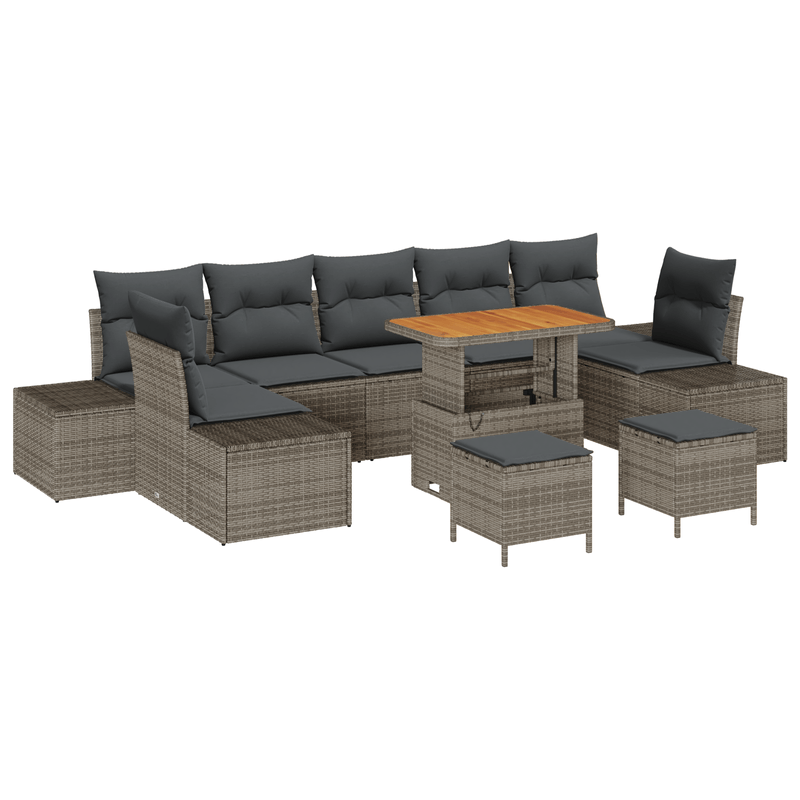 Casa si Gradina - Gradina si terasa - Mobilier exterior - Canapele si fotolii gradina - Set canapea gradina  10 piese cu perne gri poliratan acacia - Infinity.ro