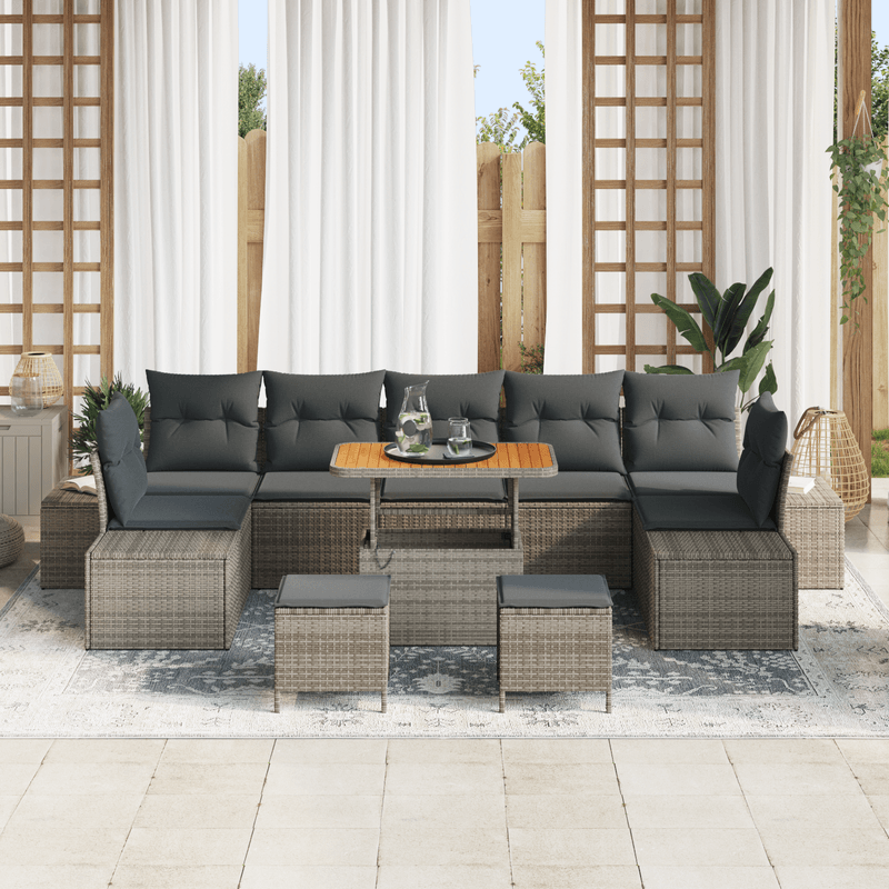 Casa si Gradina - Gradina si terasa - Mobilier exterior - Canapele si fotolii gradina - Set canapea gradina  10 piese cu perne gri poliratan acacia - Infinity.ro
