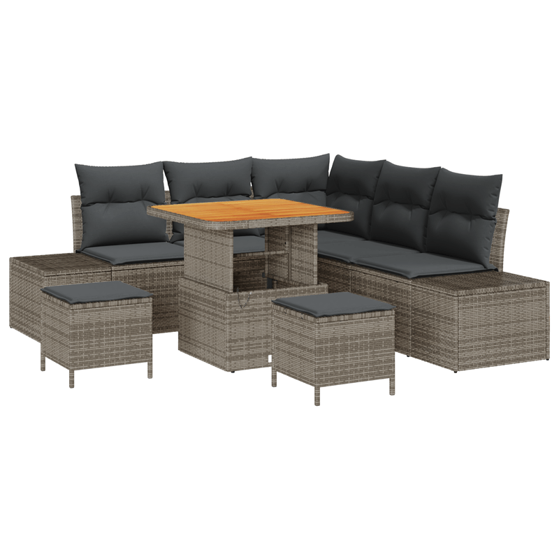Casa si Gradina - Gradina si terasa - Mobilier exterior - Canapele si fotolii gradina - Set de soferi de gradina  8 piese cu perne gri din ratan poli acacia - Infinity.ro