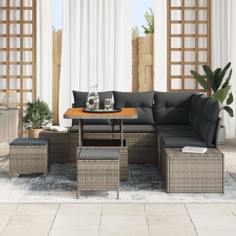 Casa si Gradina - Gradina si terasa - Mobilier exterior - Canapele si fotolii gradina - Set de soferi de gradina  8 piese cu perne gri din ratan poli acacia - Infinity.ro