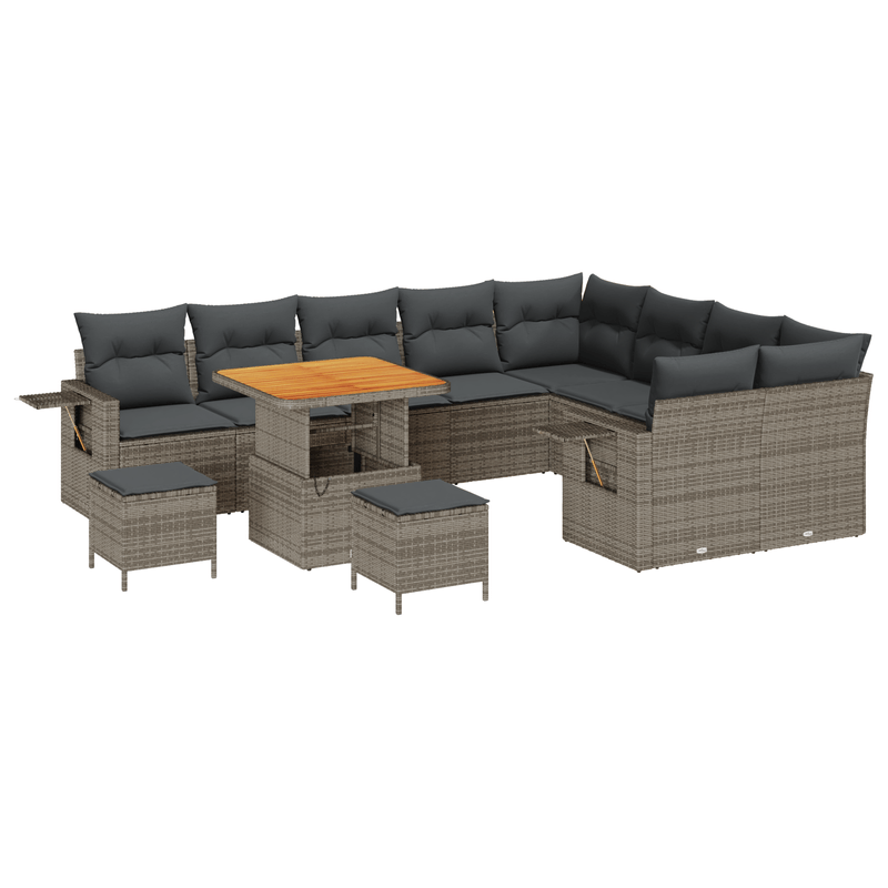 Casa si Gradina - Gradina si terasa - Mobilier exterior - Canapele si fotolii gradina - Set de Gradina  cu 12 Piese cu Perne Gri Rattan Acacia - Infinity.ro