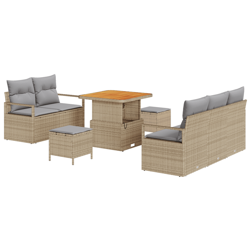 Casa si Gradina - Gradina si terasa - Mobilier exterior - Canapele si fotolii gradina - Set de 8 Piese de Sofa pentru Gradina cu Perne Bej Poliratan Acacia - Infinity.ro
