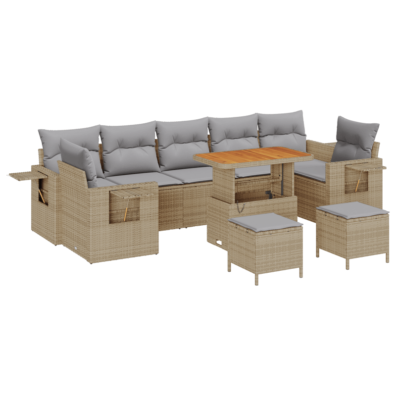 Casa si Gradina - Gradina si terasa - Mobilier exterior - Canapele si fotolii gradina - Set de Canapea de Gradina  cu 10 Piese cu Perna Bej Ratan Poli Acacia - Infinity.ro