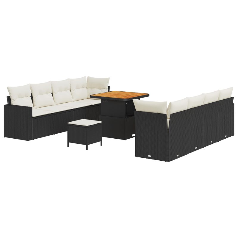 Casa si Gradina - Gradina si terasa - Mobilier exterior - Canapele si fotolii gradina - Set canapea gradina 11 piese cu perne Negru Ratan Acacia - Infinity.ro