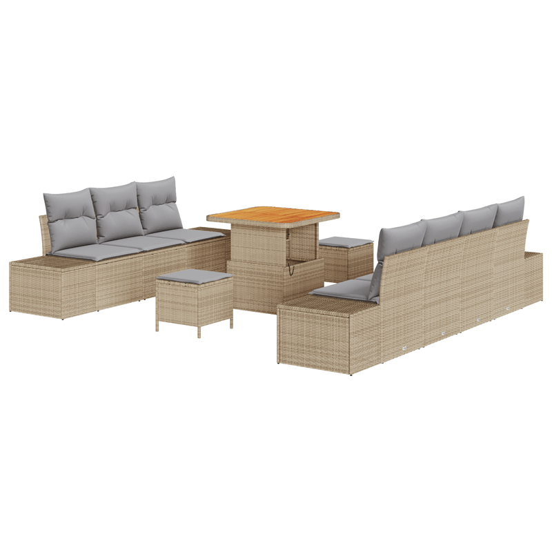 Casa si Gradina - Gradina si terasa - Mobilier exterior - Canapele si fotolii gradina - Set de canapea pentru gradina  cu 10 piese si perne, bej, poliratan, acacia - Infinity.ro