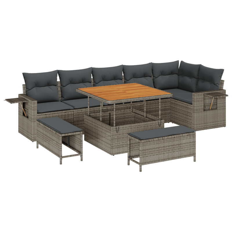 Casa si Gradina - Gradina si terasa - Mobilier exterior - Canapele si fotolii gradina - Set Canapea Gradina cu 9 Piese si Perne Gri din Ratan Poli Acacia - Infinity.ro