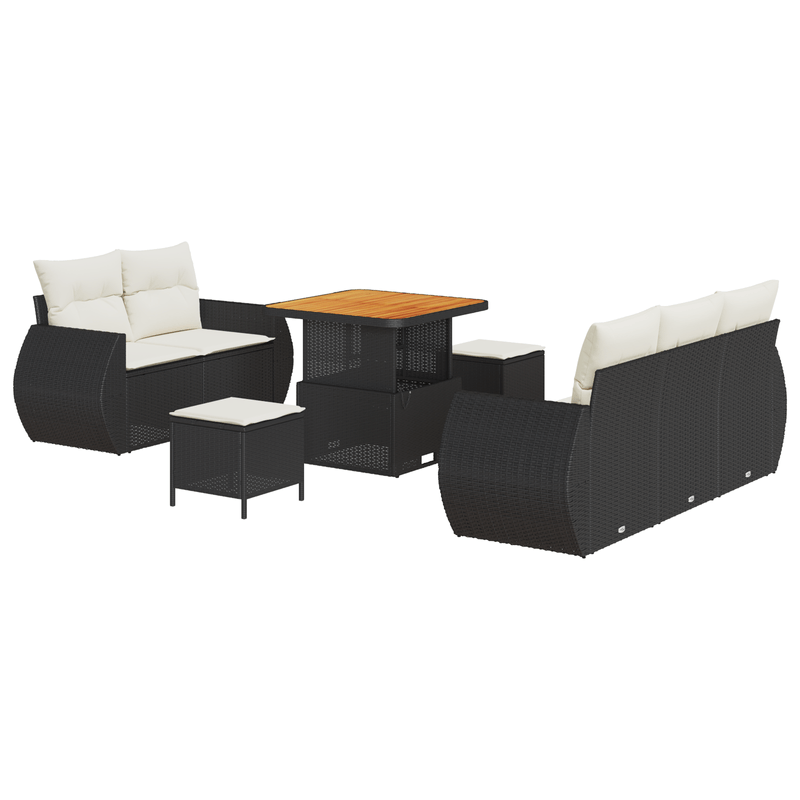 Casa si Gradina - Gradina si terasa - Mobilier exterior - Canapele si fotolii gradina - Set canapea gradina 8 piese cu perne Negre din Ratan Poli Acacia - Infinity.ro