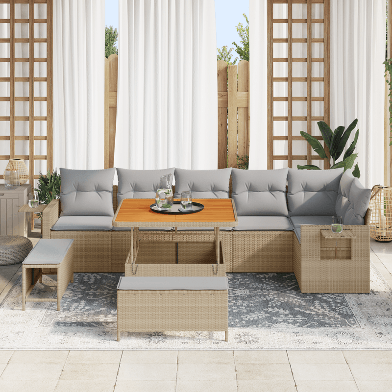 Casa si Gradina - Gradina si terasa - Mobilier exterior - Canapele si fotolii gradina - Set canapea gradina 9 piese cu perne Bej Poliratan Acacia - Infinity.ro