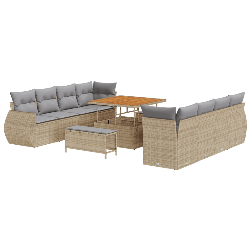 Casa si Gradina - Gradina si terasa - Mobilier exterior - Canapele si fotolii gradina - Set de canapele de gradina  11 piese cu perne, Bej, Poliratane, Acacia - Infinity.ro