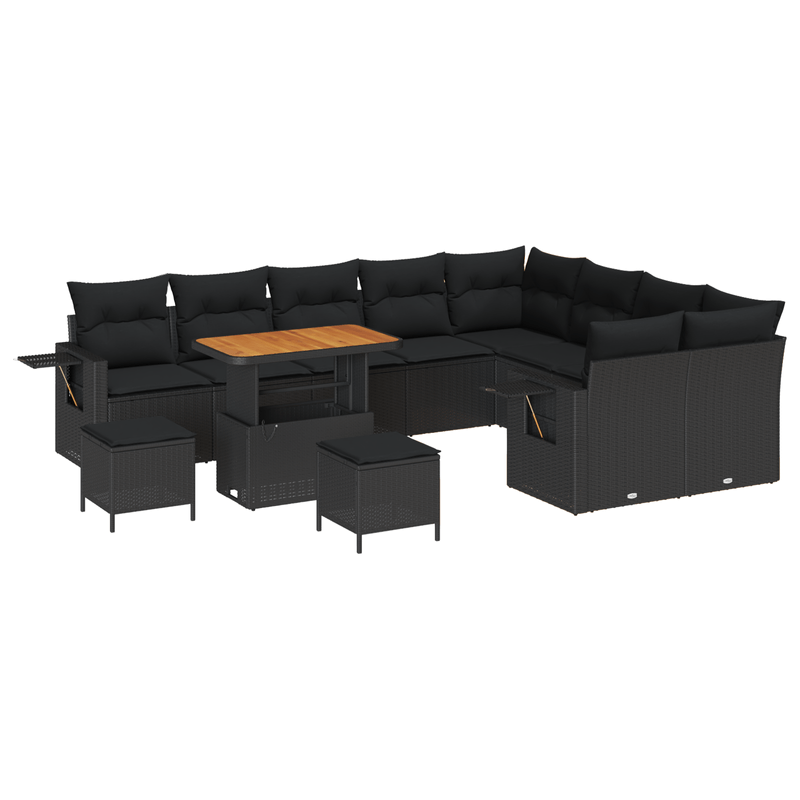 Casa si Gradina - Gradina si terasa - Mobilier exterior - Canapele si fotolii gradina - Set de canapea pentru gradina  cu 12 piese cu perne Negru Poliratan Acacia - Infinity.ro
