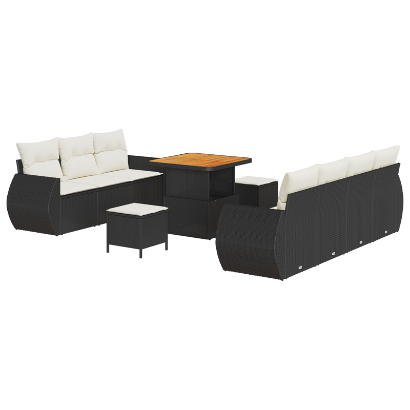 Casa si Gradina - Gradina si terasa - Mobilier exterior - Canapele si fotolii gradina - Set de canapele de gradina  10 piese cu perne negre din poliratan acacia - Infinity.ro