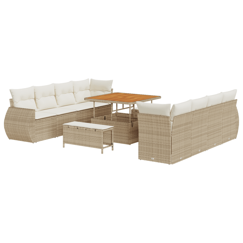 Casa si Gradina - Gradina si terasa - Mobilier exterior - Canapele si fotolii gradina - Set de 11 Piese pentru Gradina cu Perne Bej Ratan Sintetic Acacia - Infinity.ro