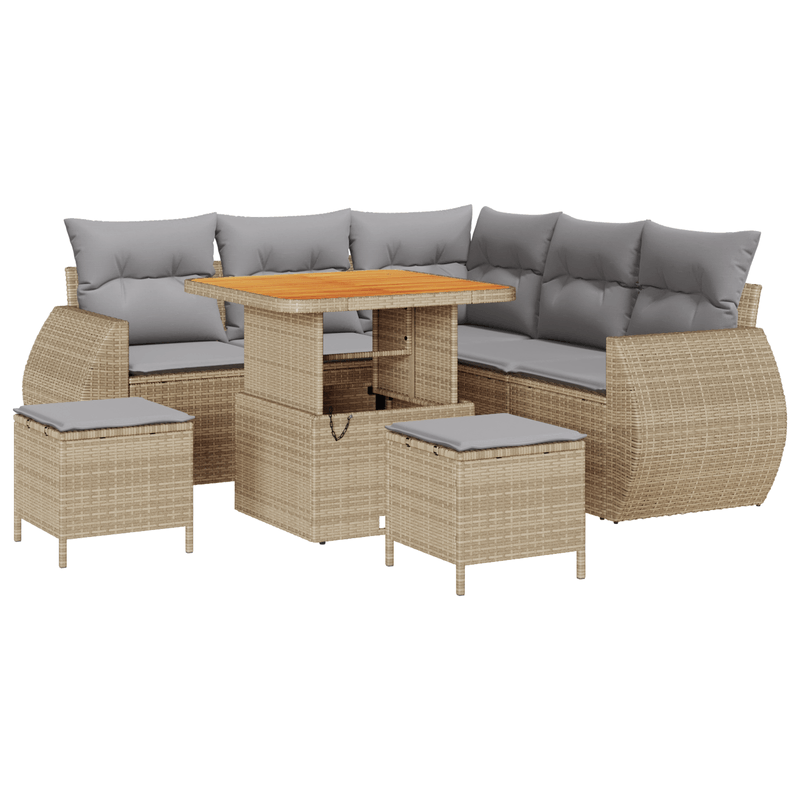 Casa si Gradina - Gradina si terasa - Mobilier exterior - Canapele si fotolii gradina - Set canapea de gradina  8 piese cu perne Bej Ratan poli Acacia - Infinity.ro