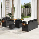 Casa si Gradina - Gradina si terasa - Mobilier exterior - Canapele si fotolii gradina - Set canapea gradina 8 piese cu perne din poli ratan negru si acacia - Infinity.ro
