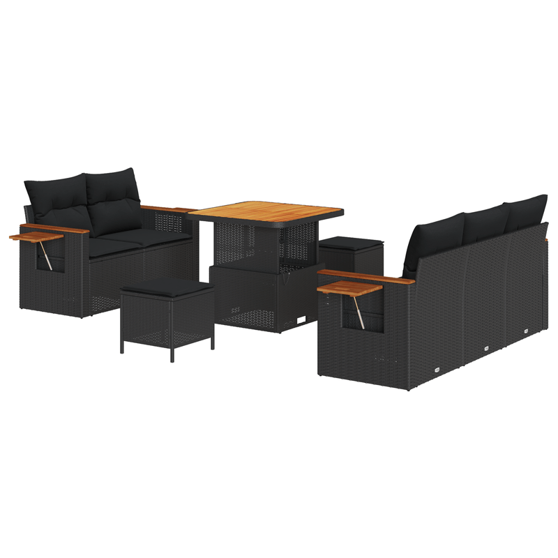 Casa si Gradina - Gradina si terasa - Mobilier exterior - Canapele si fotolii gradina - Set canapea gradina 8 piese cu perne din poli ratan negru si acacia - Infinity.ro