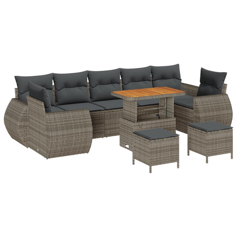 Casa si Gradina - Gradina si terasa - Mobilier exterior - Canapele si fotolii gradina - Set de Canapea de Gradina  cu 10 Piese si perne Gri Ratan Poliat Acacia - Infinity.ro
