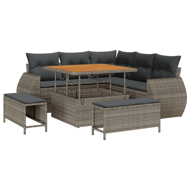 Casa si Gradina - Gradina si terasa - Mobilier exterior - Canapele si fotolii gradina - Set 8 piese canapele gradina cu perne gri ratan poli acacia - Infinity.ro
