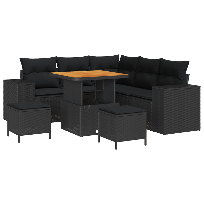 Casa si Gradina - Gradina si terasa - Mobilier exterior - Canapele si fotolii gradina - Set canapele gradina  cu perne 8 piese ratan poliester negru - Infinity.ro