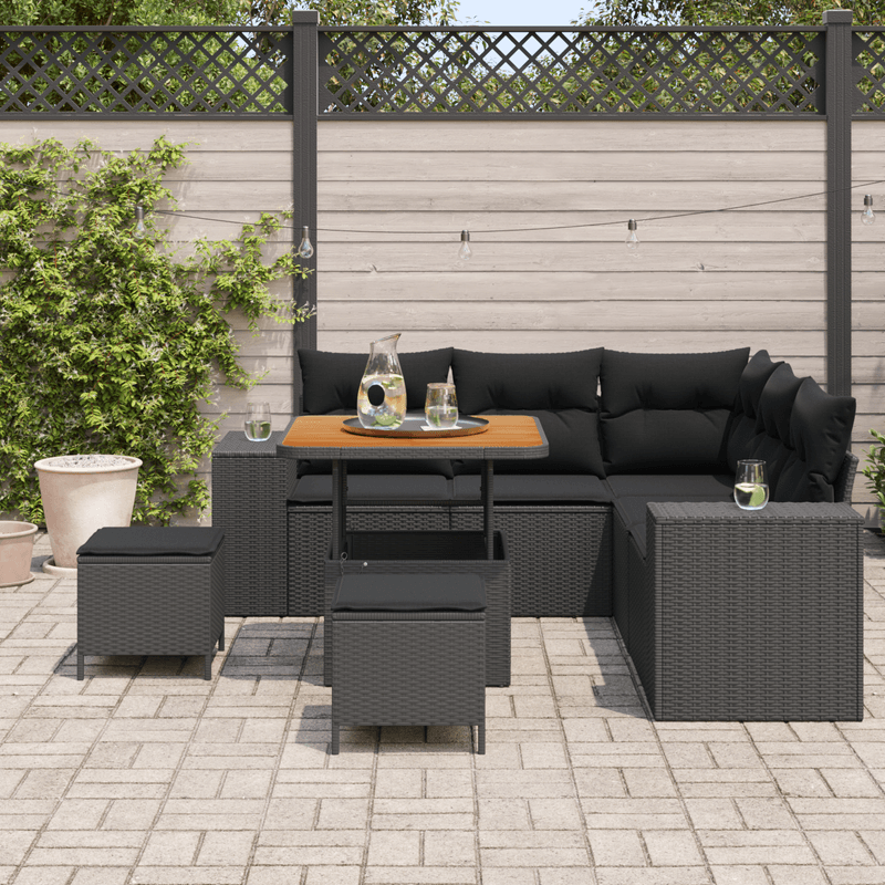 Casa si Gradina - Gradina si terasa - Mobilier exterior - Canapele si fotolii gradina - Set canapele gradina  cu perne 8 piese ratan poliester negru - Infinity.ro