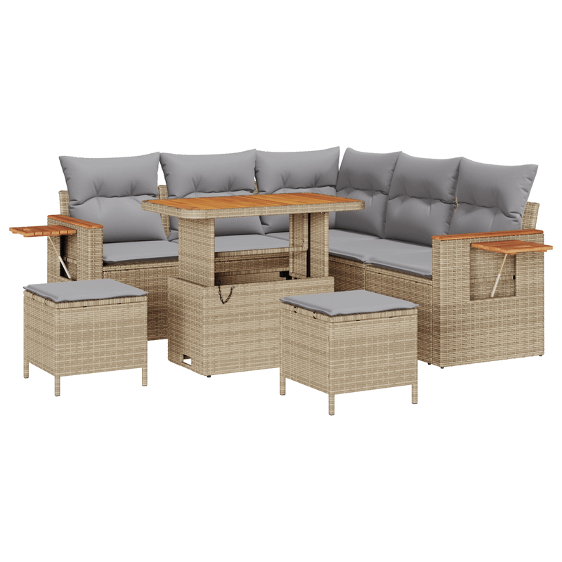 Casa si Gradina - Gradina si terasa - Mobilier exterior - Canapele si fotolii gradina - Set canapea pentru gradina  de 8 piese cu perne Bej Poliratan Acacia - Infinity.ro