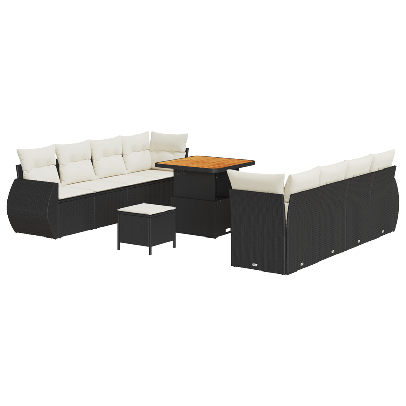 Casa si Gradina - Gradina si terasa - Mobilier exterior - Canapele si fotolii gradina - Set canapea gradina  11 piese cu perne Ratan Poliratan Negru Acacia - Infinity.ro