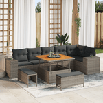 Casa si Gradina - Gradina si terasa - Mobilier exterior - Seturi mobila gradina - Set Sofa 9 Piese Gri Ratan Poliester Acacia cu Perne - Infinity.ro