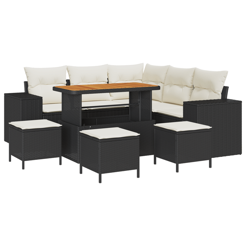 Casa si Gradina - Gradina si terasa - Mobilier exterior - Canapele si fotolii gradina - Set de Canapea de Gradina cu 9 Piese si Perne Ratan Negru Acacia - Infinity.ro