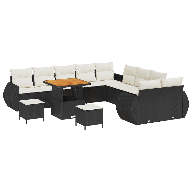 Casa si Gradina - Gradina si terasa - Mobilier exterior - Canapele si fotolii gradina - Set de canapea din 13 piese pentru gradina cu perne din poli ratan negru acacia - Infinity.ro