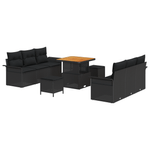 Casa si Gradina - Gradina si terasa - Mobilier exterior - Canapele si fotolii gradina - Set Canapea Gradina 9 Piese si Perne Negre din Poliratan Acacia - Infinity.ro