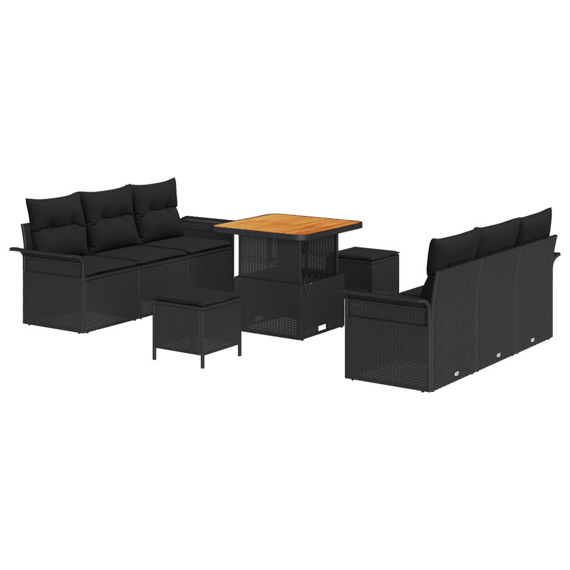 Casa si Gradina - Gradina si terasa - Mobilier exterior - Canapele si fotolii gradina - Set Canapea Gradina 9 Piese si Perne Negre din Poliratan Acacia - Infinity.ro
